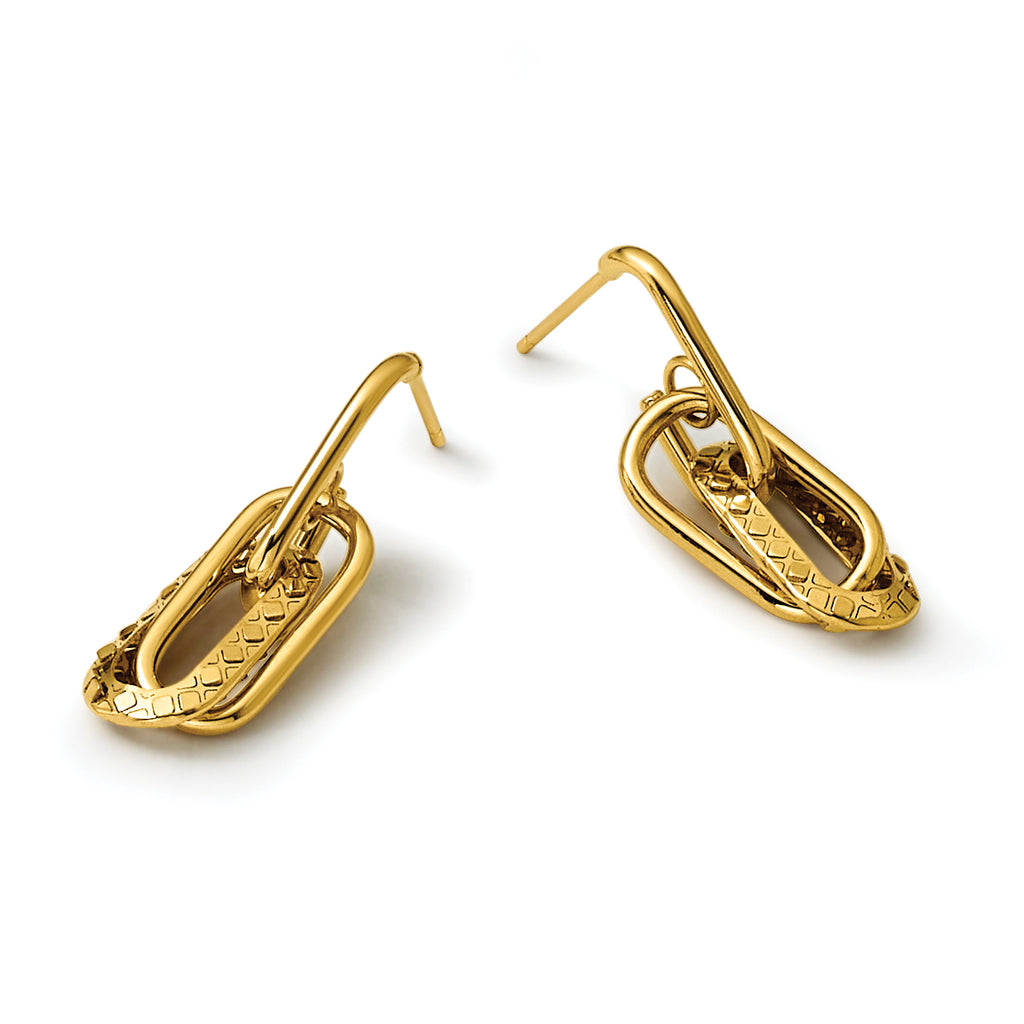 14K Yellow Gold Polished Drop Earrings, 30mm