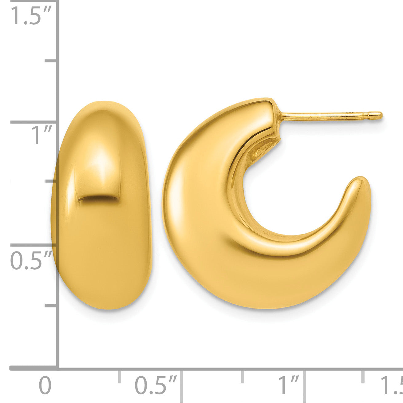 14K Yellow Gold Puffed J-Hoop J-Hoop Earrings, 10mm