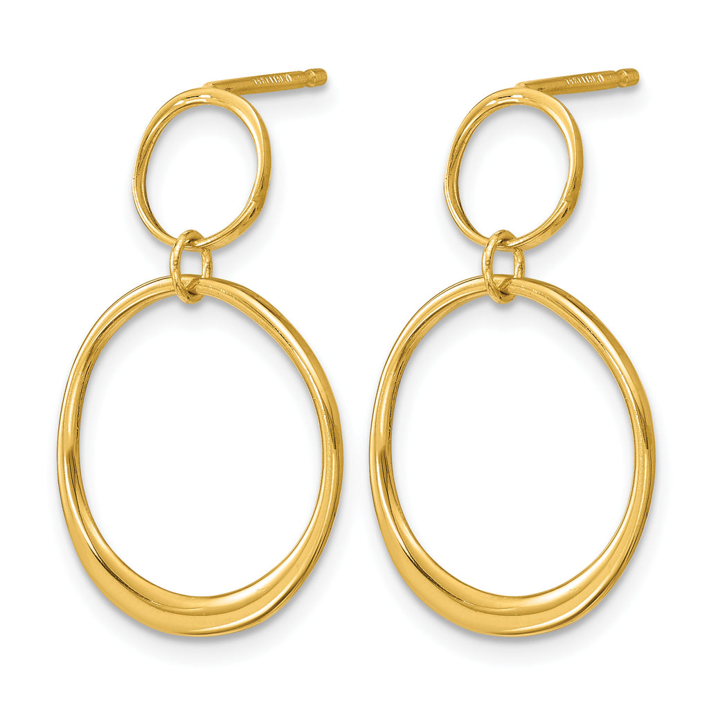 14K Yellow Gold Polished Drop Earrings, 24.5mm