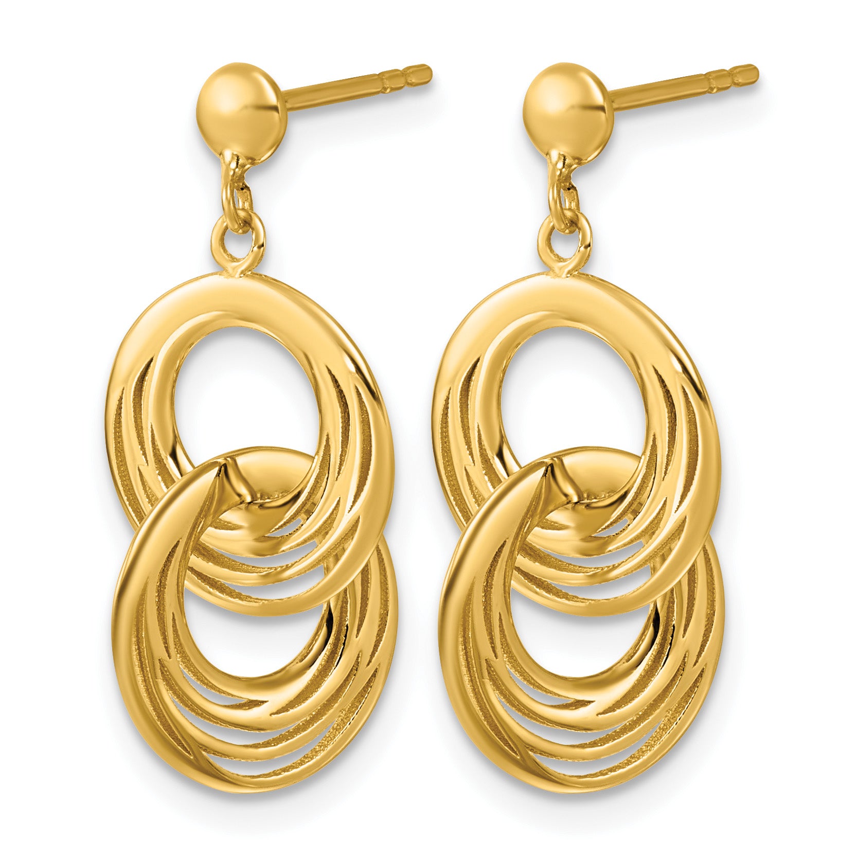 14K Yellow Gold Textured Drop Earrings, 24mm Secondary image