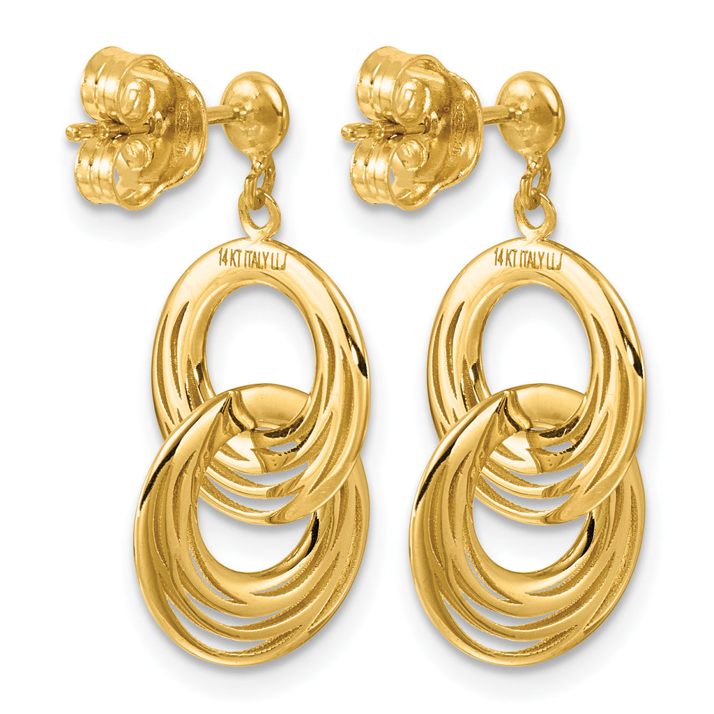 14K Yellow Gold Textured Drop Earrings, 24mm
