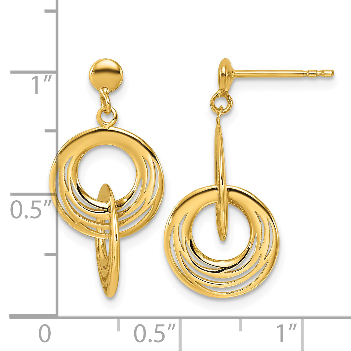 14K Yellow Gold Textured Drop Earrings, 24mm