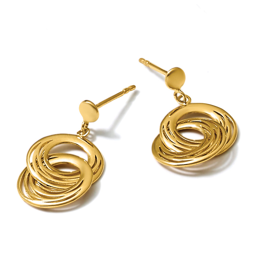 14K Yellow Gold Textured Drop Earrings, 24mm