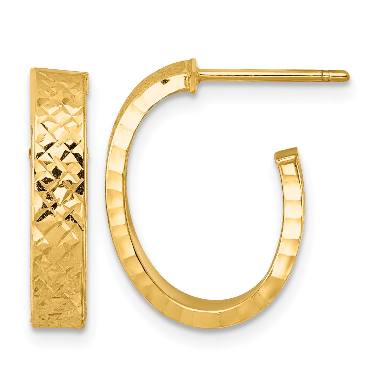 14K Yellow Gold J-Hoop Earrings, 4mm