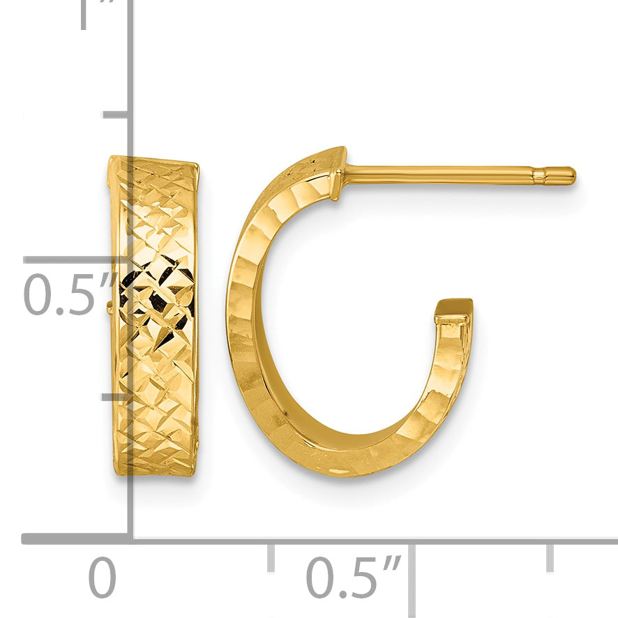 14K Yellow Gold J-Hoop Earrings, 4mm