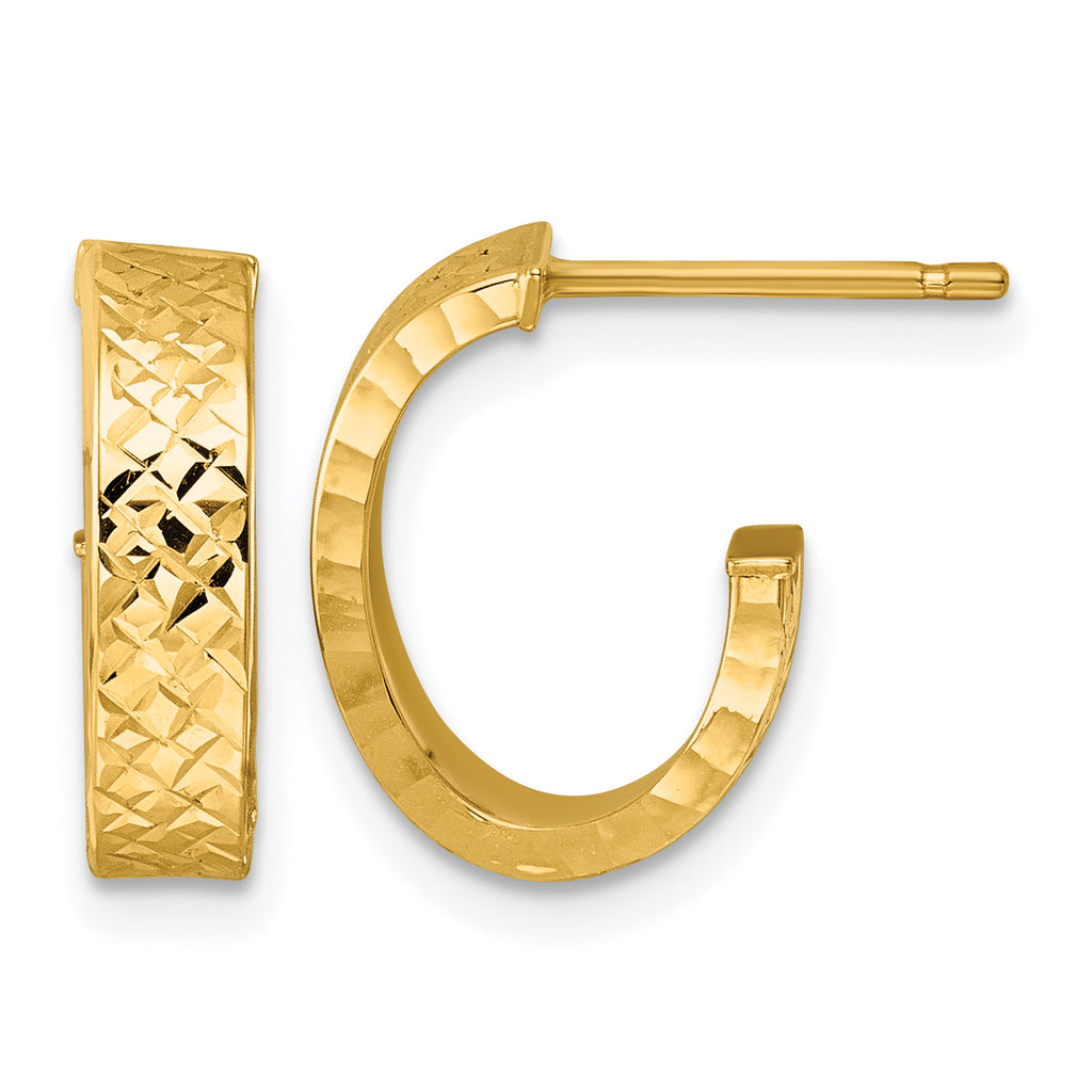 14K Yellow Gold J-Hoop Earrings, 4mm