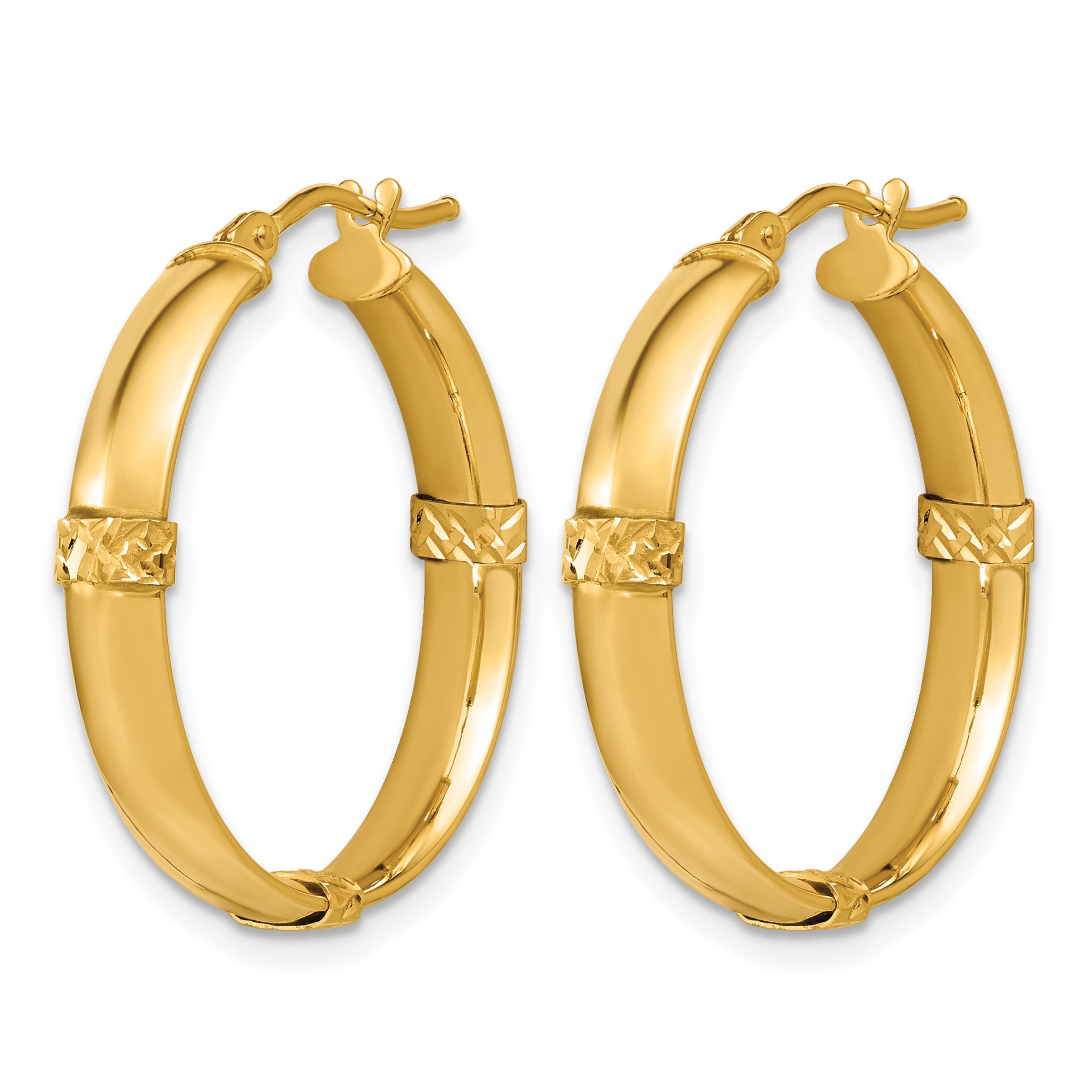 14K Yellow Gold Diamond-Cut Hoop Earrings Secondary image