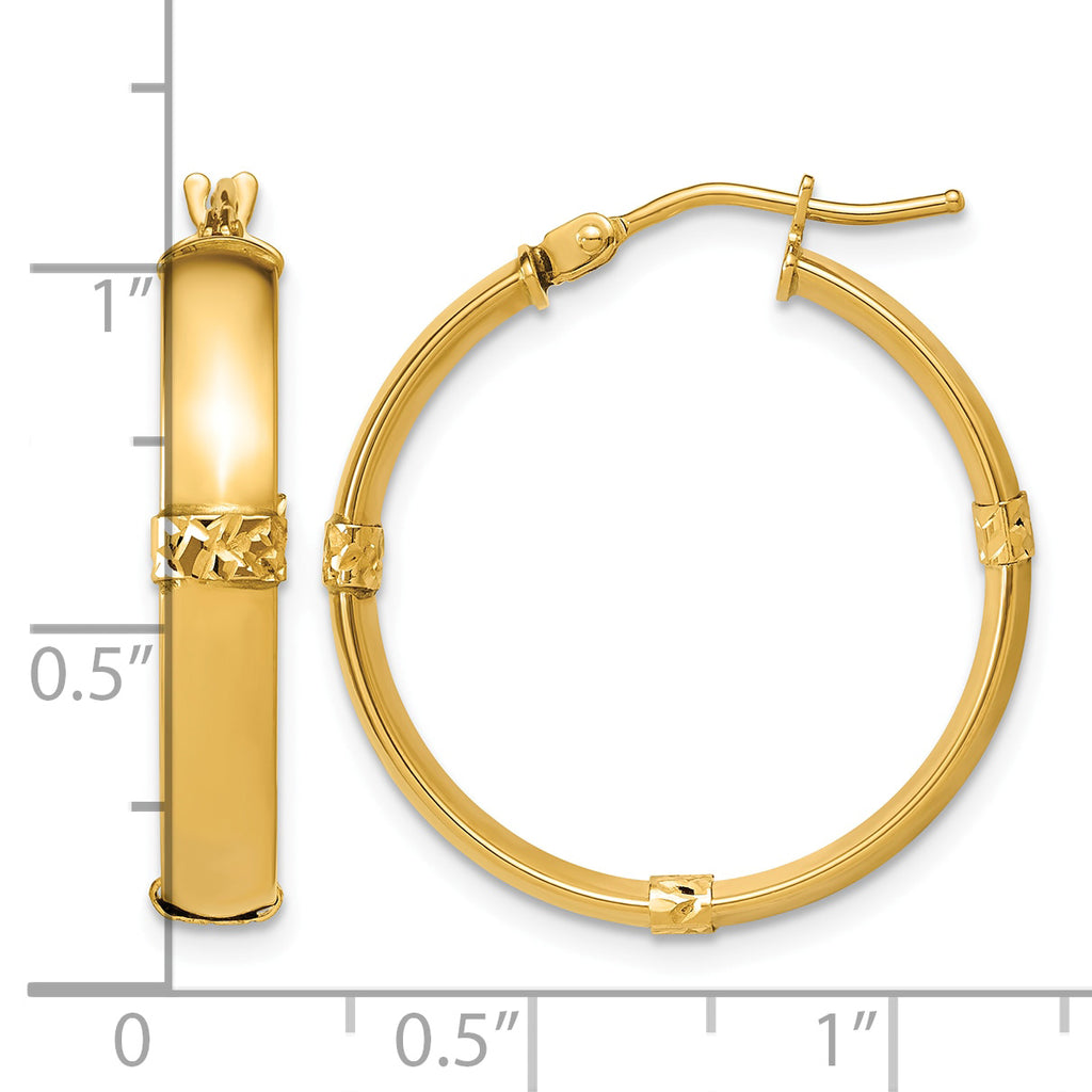 14K Yellow Gold Diamond-Cut Hoop Earrings