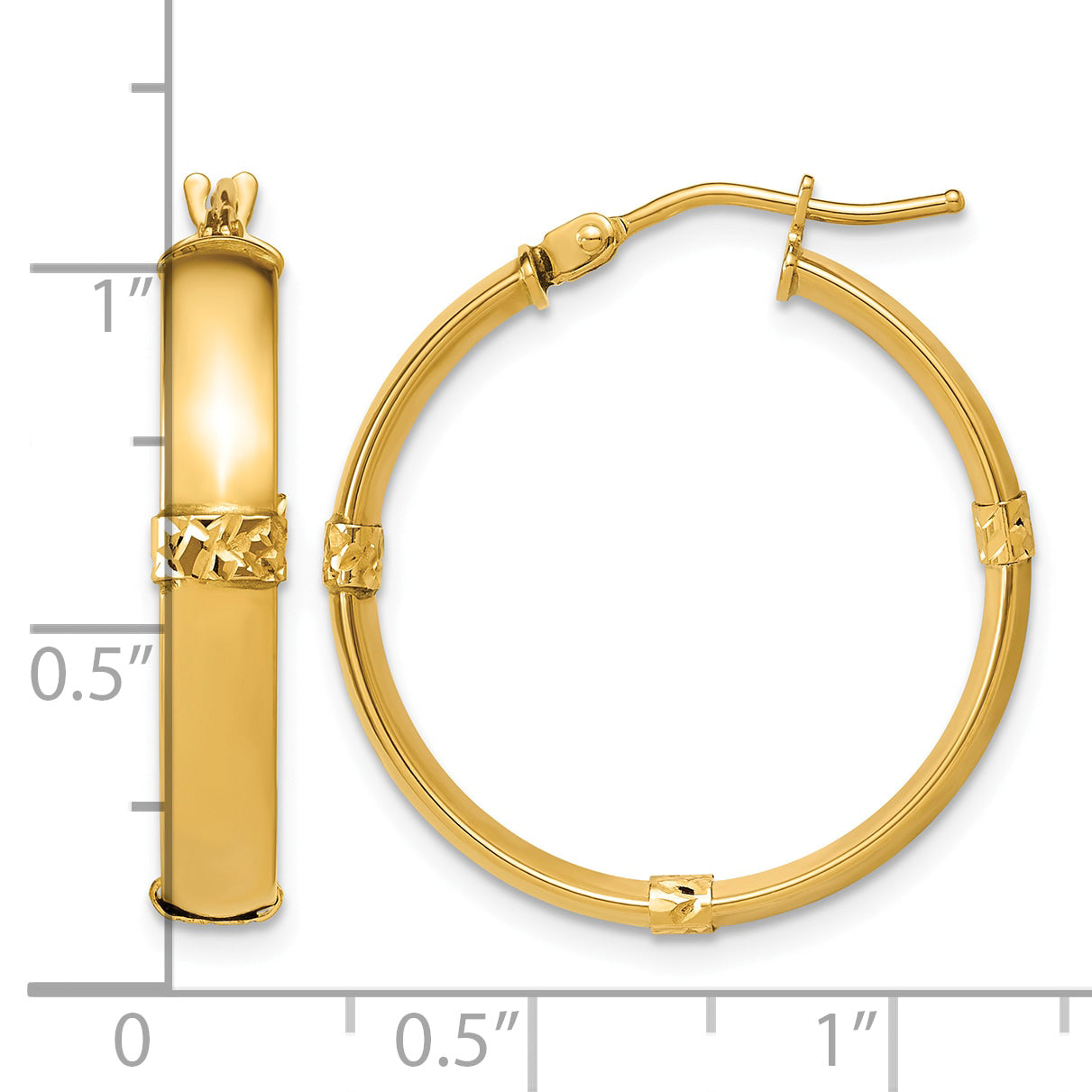 14K Yellow Gold Diamond-Cut Hoop Earrings