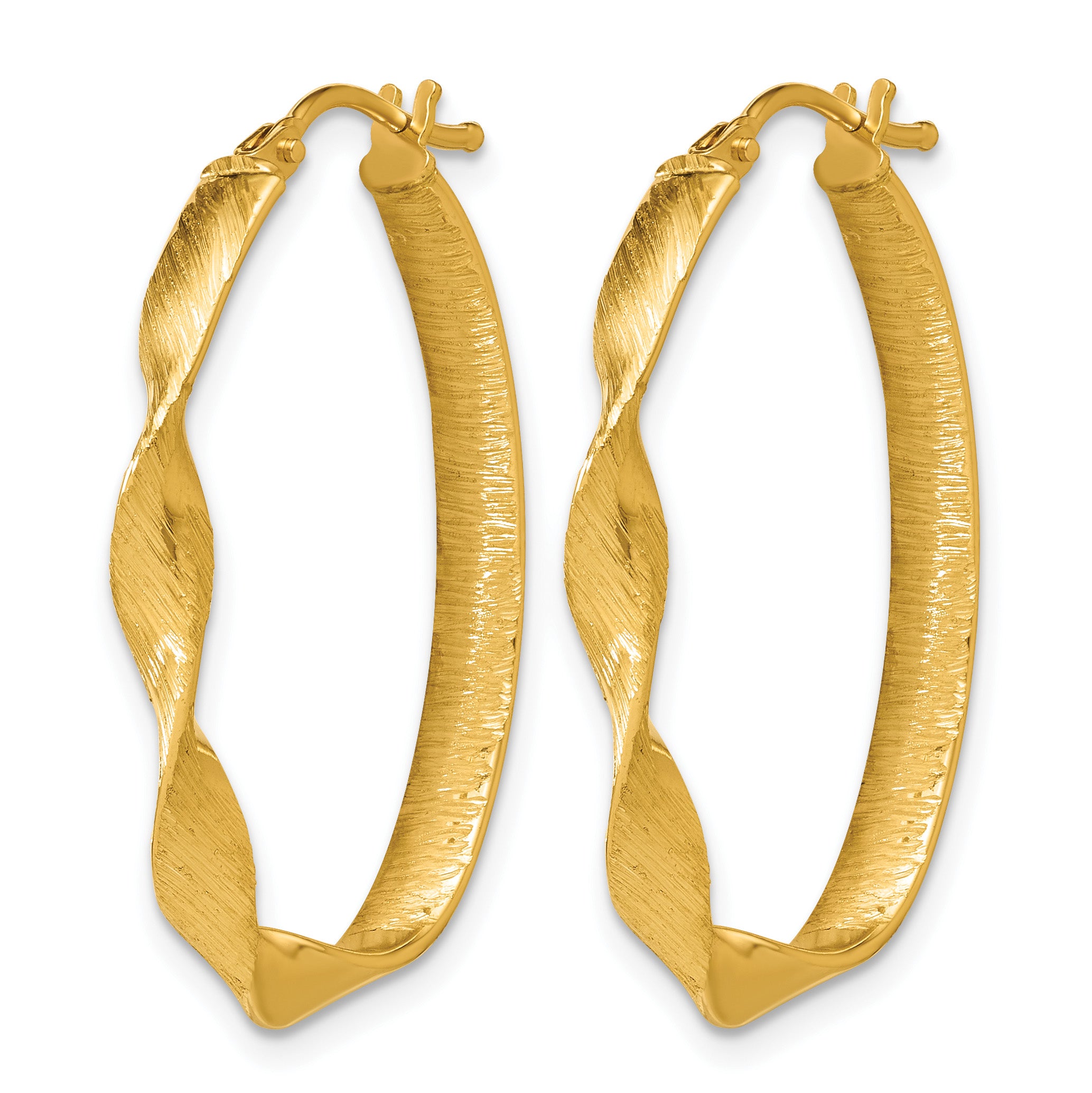 14K Yellow Gold Brushed & Polished Hoop Earrings