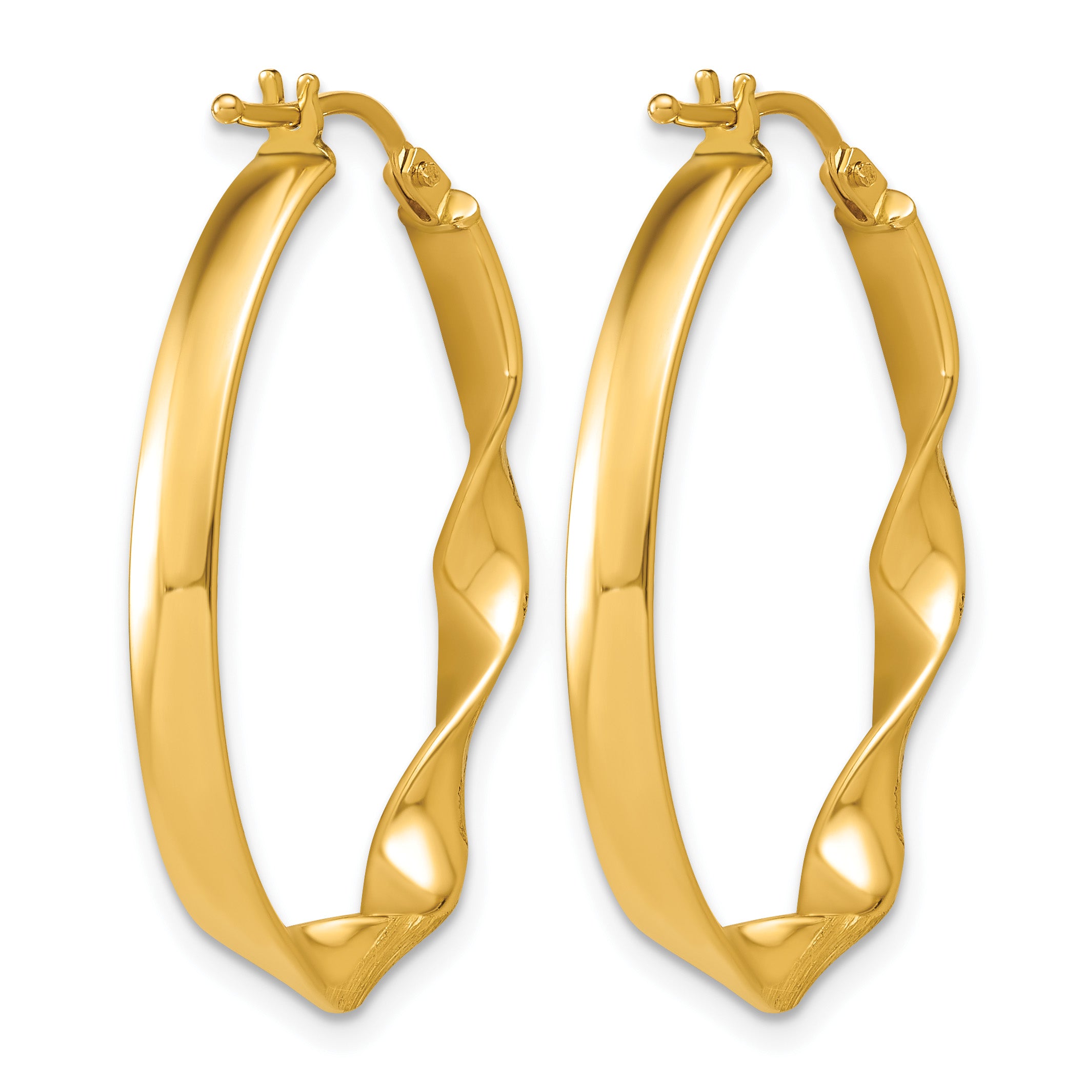 14K Yellow Gold Brushed & Polished Hoop Earrings