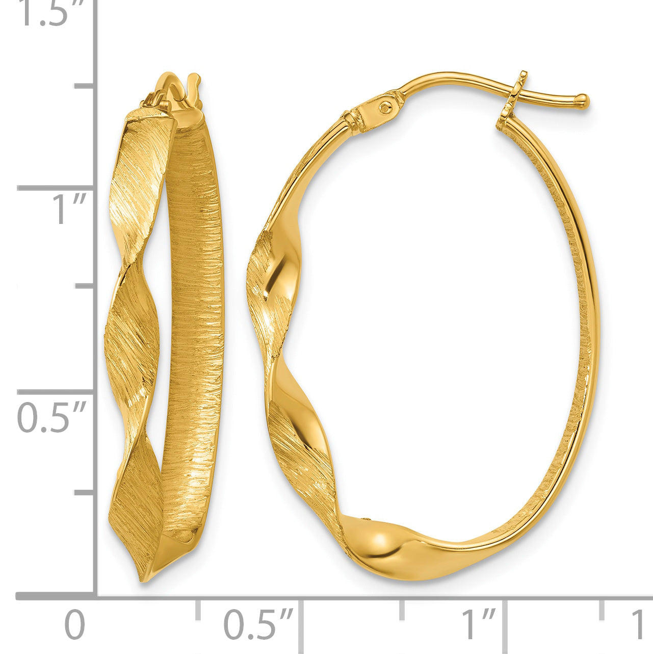 14K Yellow Gold Brushed & Polished Hoop Earrings