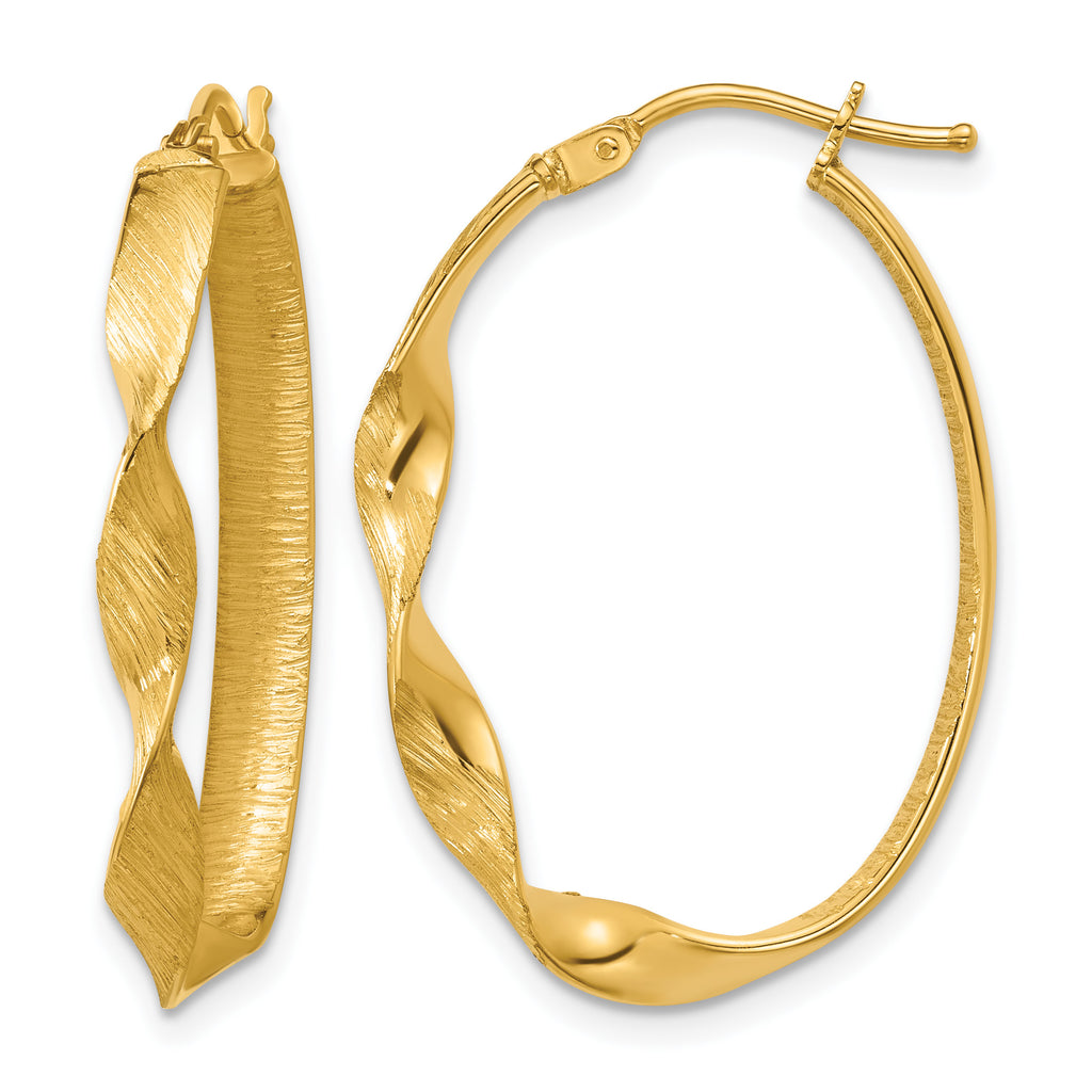 14K Yellow Gold Brushed & Polished Hoop Earrings