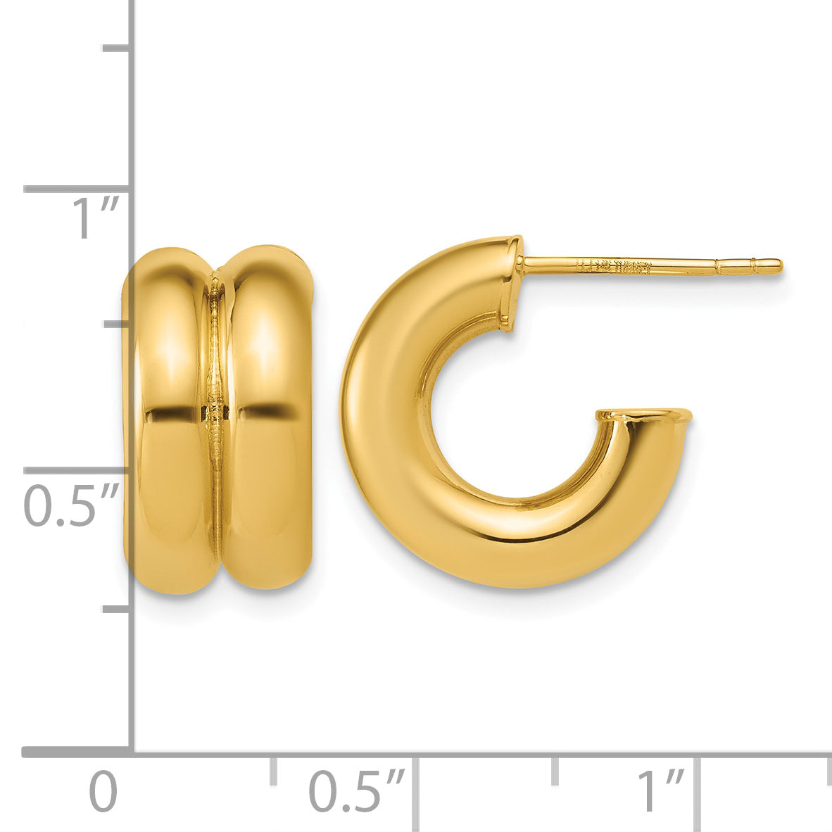 14K Yellow Gold Grooved J-Hoop J-Hoop Earrings
