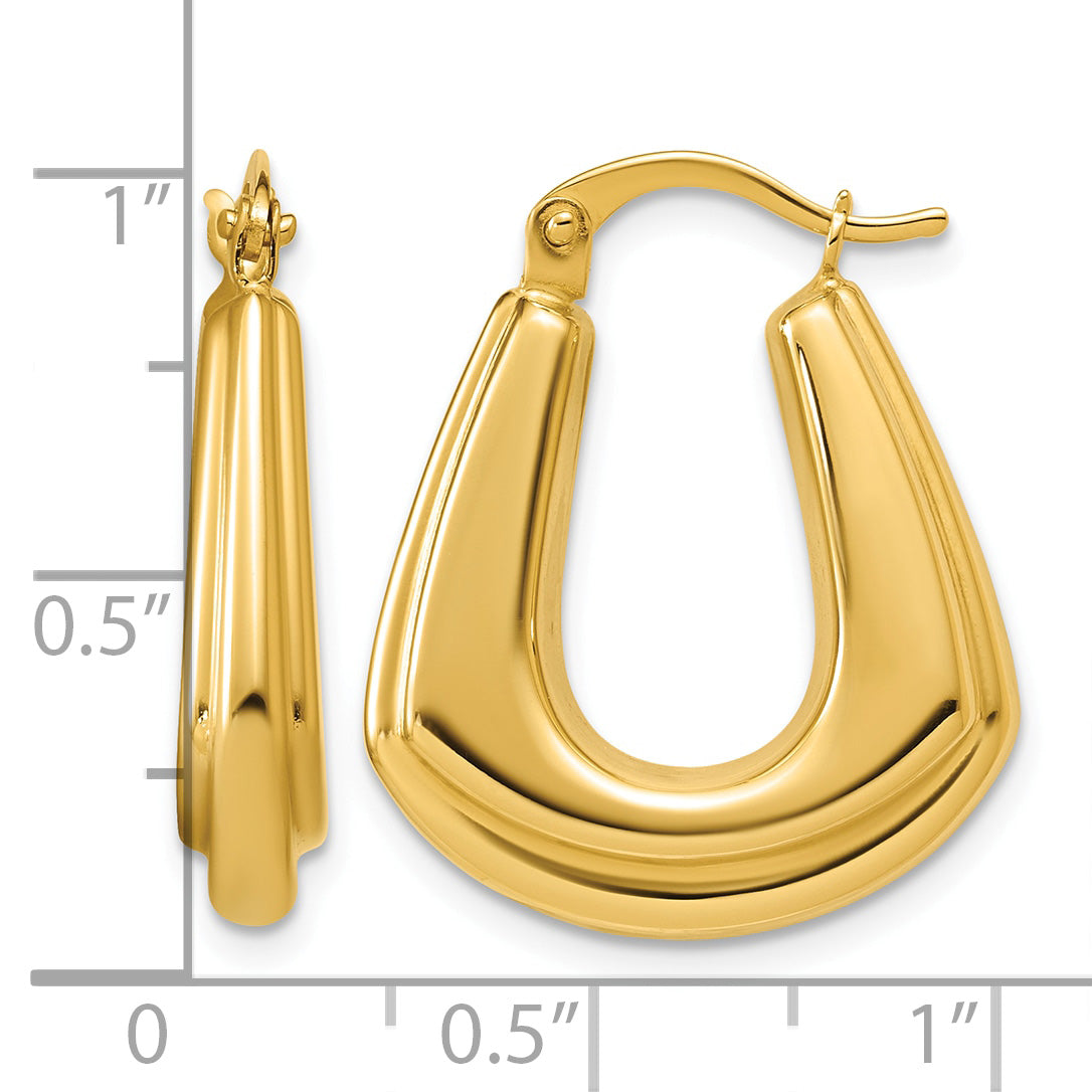 14K Yellow Gold Grooved Hoop Earrings, 4.6mm