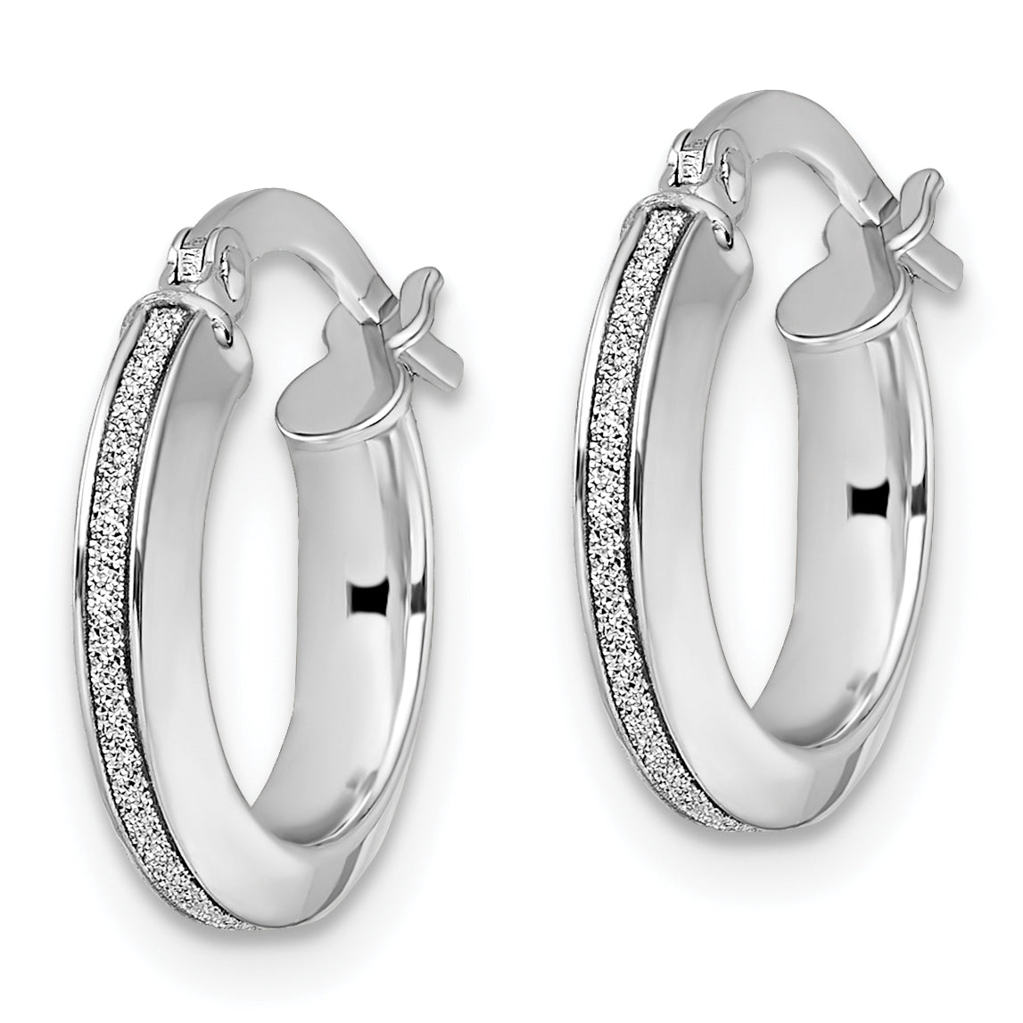 14K White Gold Polished Glimmer Infused Hoop Earrings Secondary image