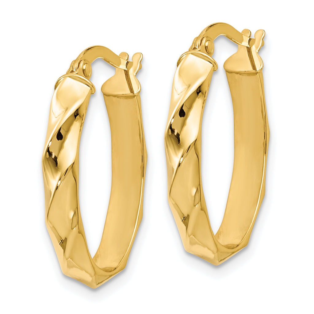 14K Polished and Twisted Oval Hoop Earrings