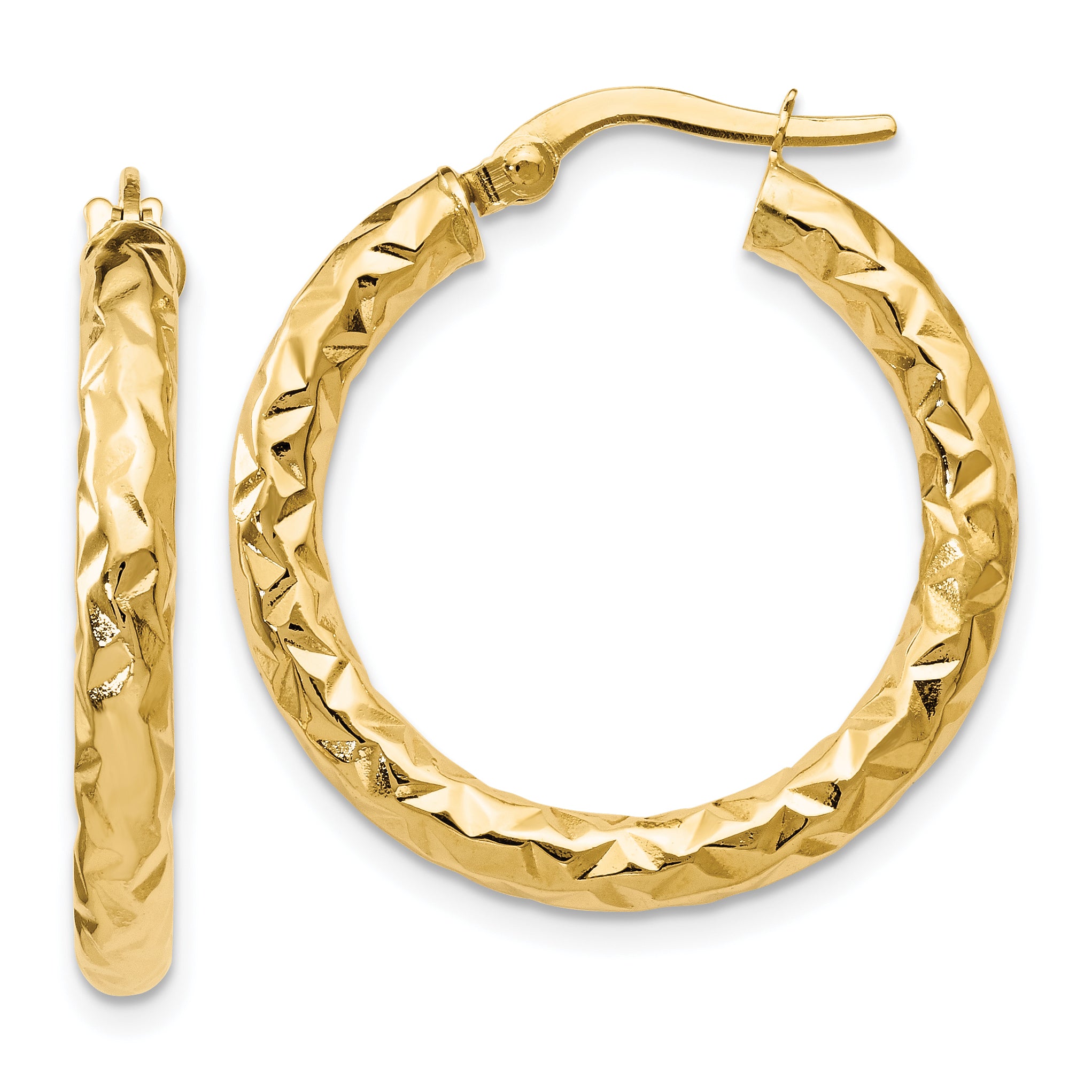 14K ForeverLite Polished and Textured Hoop Earrings Main image