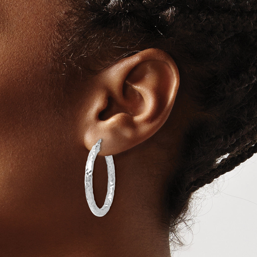 14K ForeverLite White Gold Polished and Textured Earrings