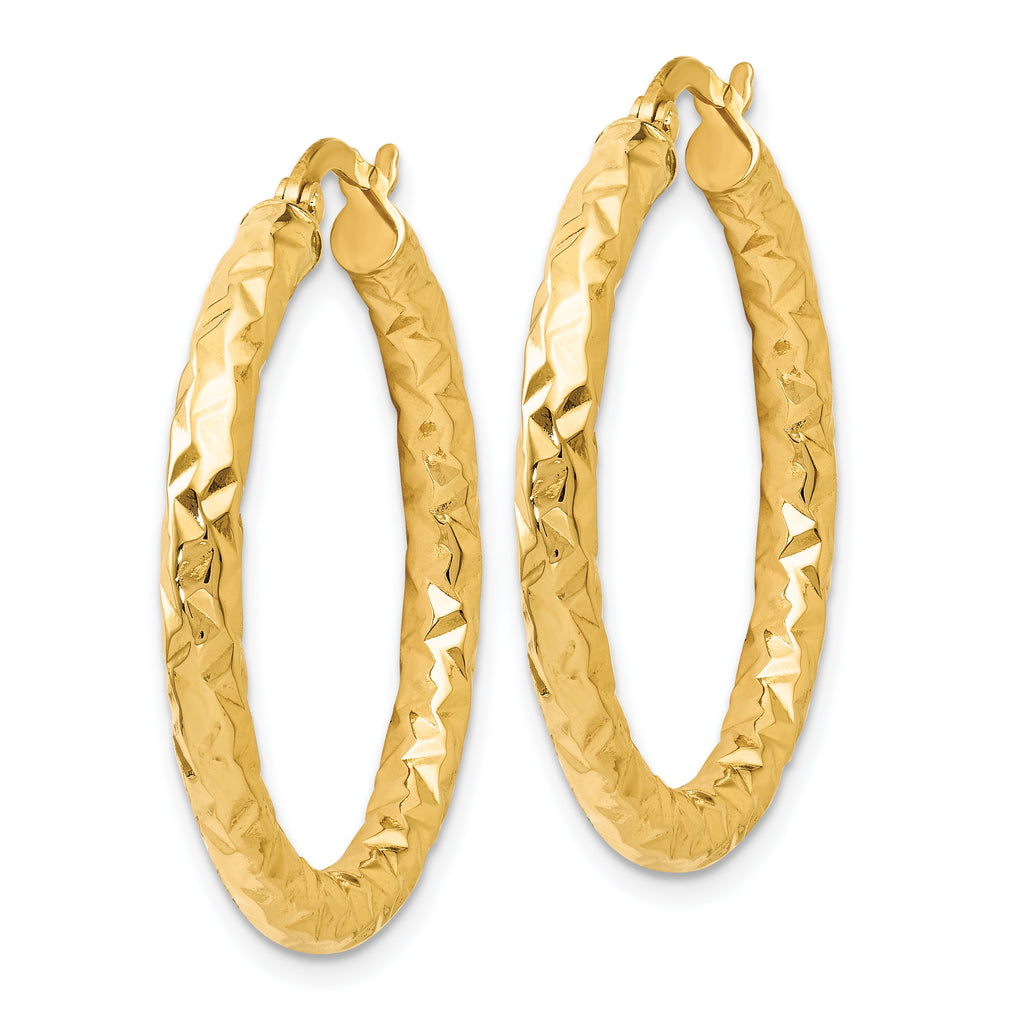 14K ForeverLite Polished and Textured Hoop Earrings