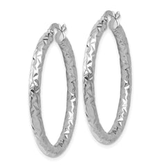 14K White Gold ForeverLite Polish/Textured Hoop Earrings
