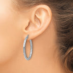 14K White Gold ForeverLite Polish/Textured Hoop Earrings
