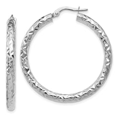 14K White Gold ForeverLite Polish/Textured Hoop Earrings