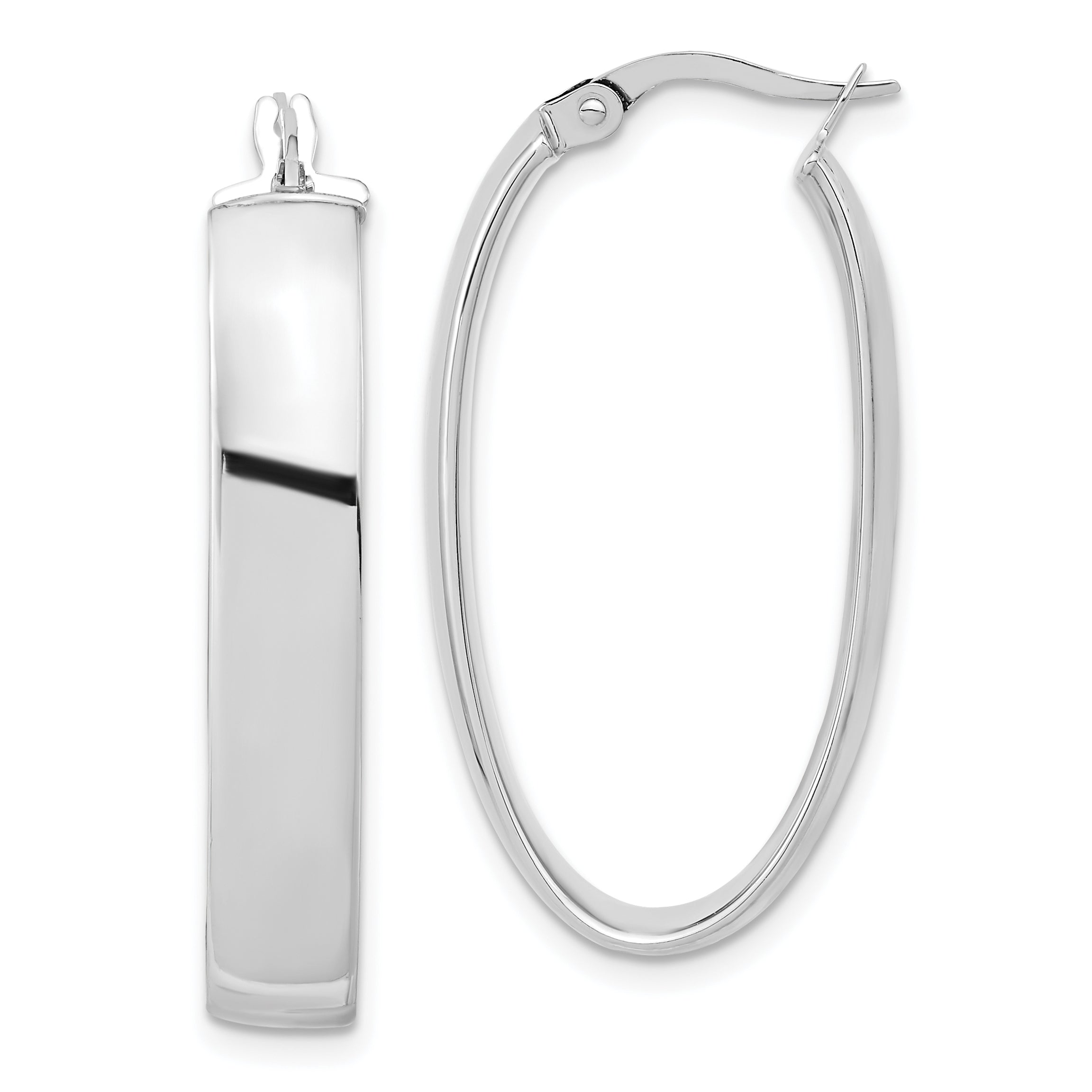 14K with White Rhodium Plating Polished Oval Hoop Earrings Main image