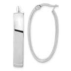 14K with White Rhodium Plating Polished Oval Hoop Earrings
