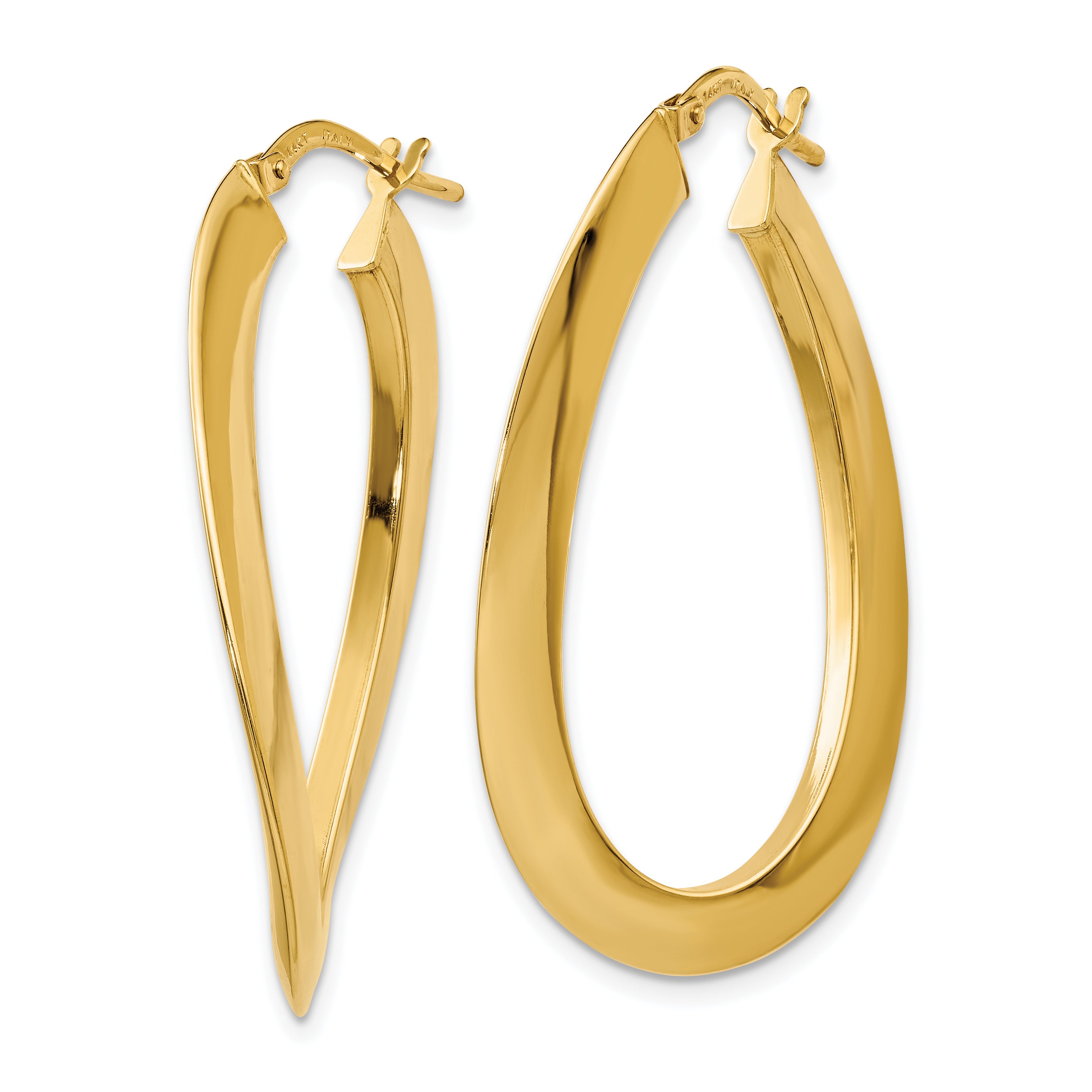 14K Polished Twisted Oval Hoop Earrings