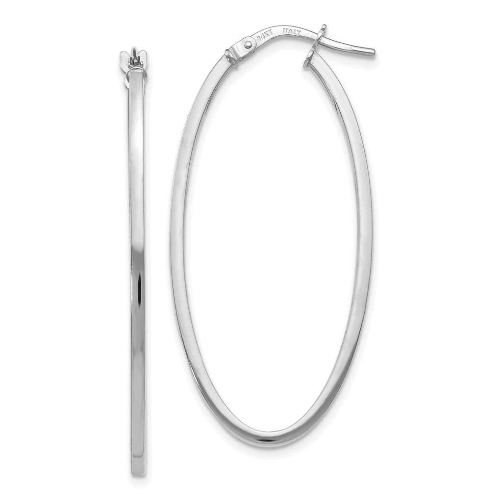 14K White Gold Polished Oval Hoop Earrings
