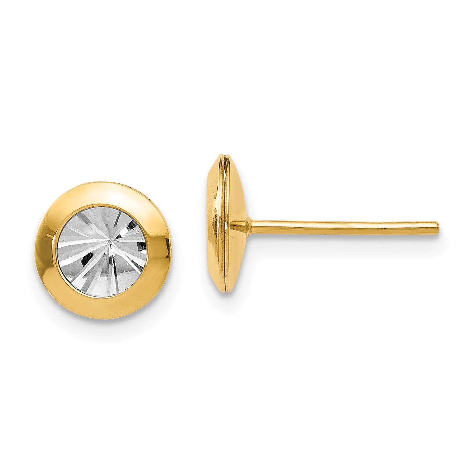 14K Rhodium and Polished and D/C Post Earrings Main image