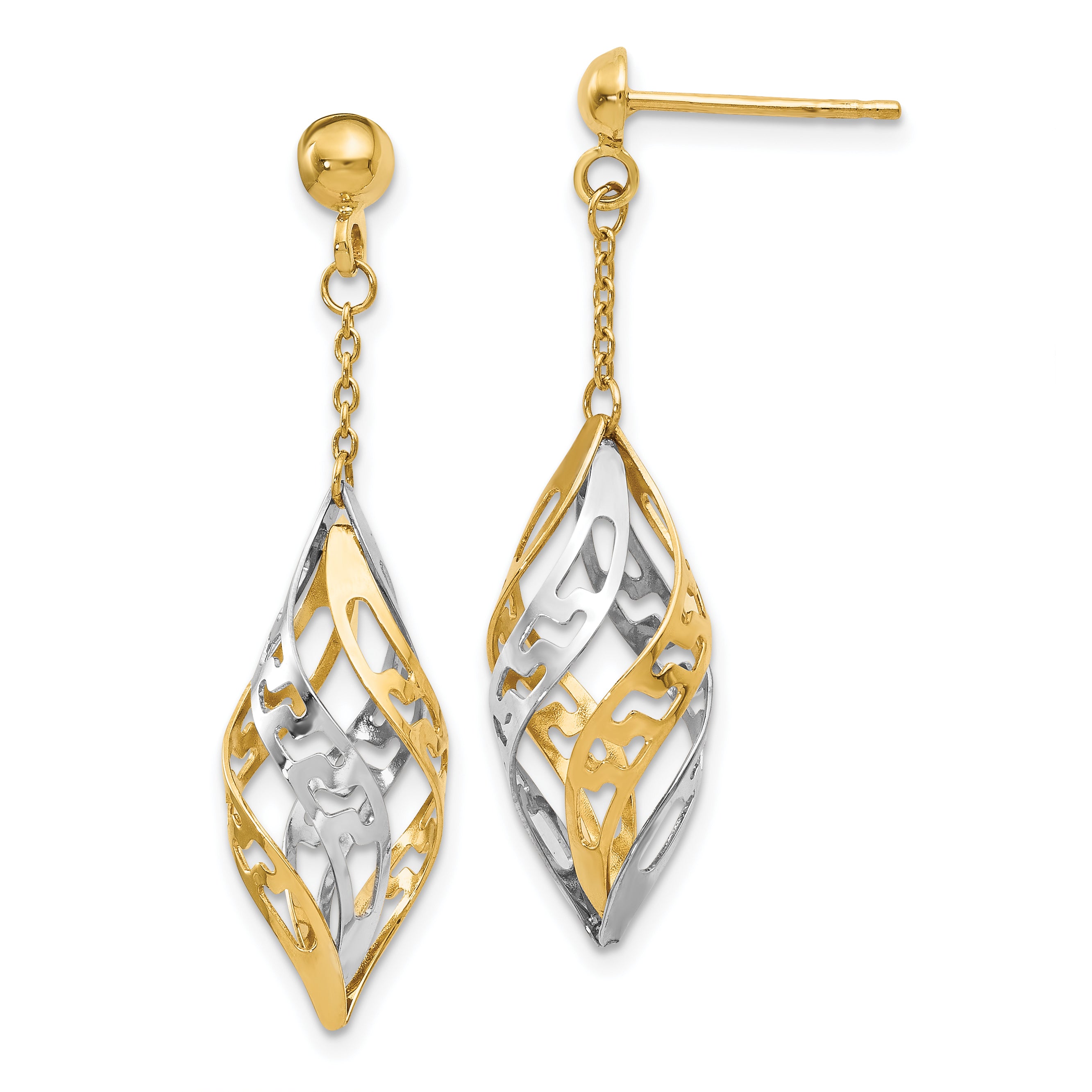 14K Two-tone Polished Post Dangle Earrings