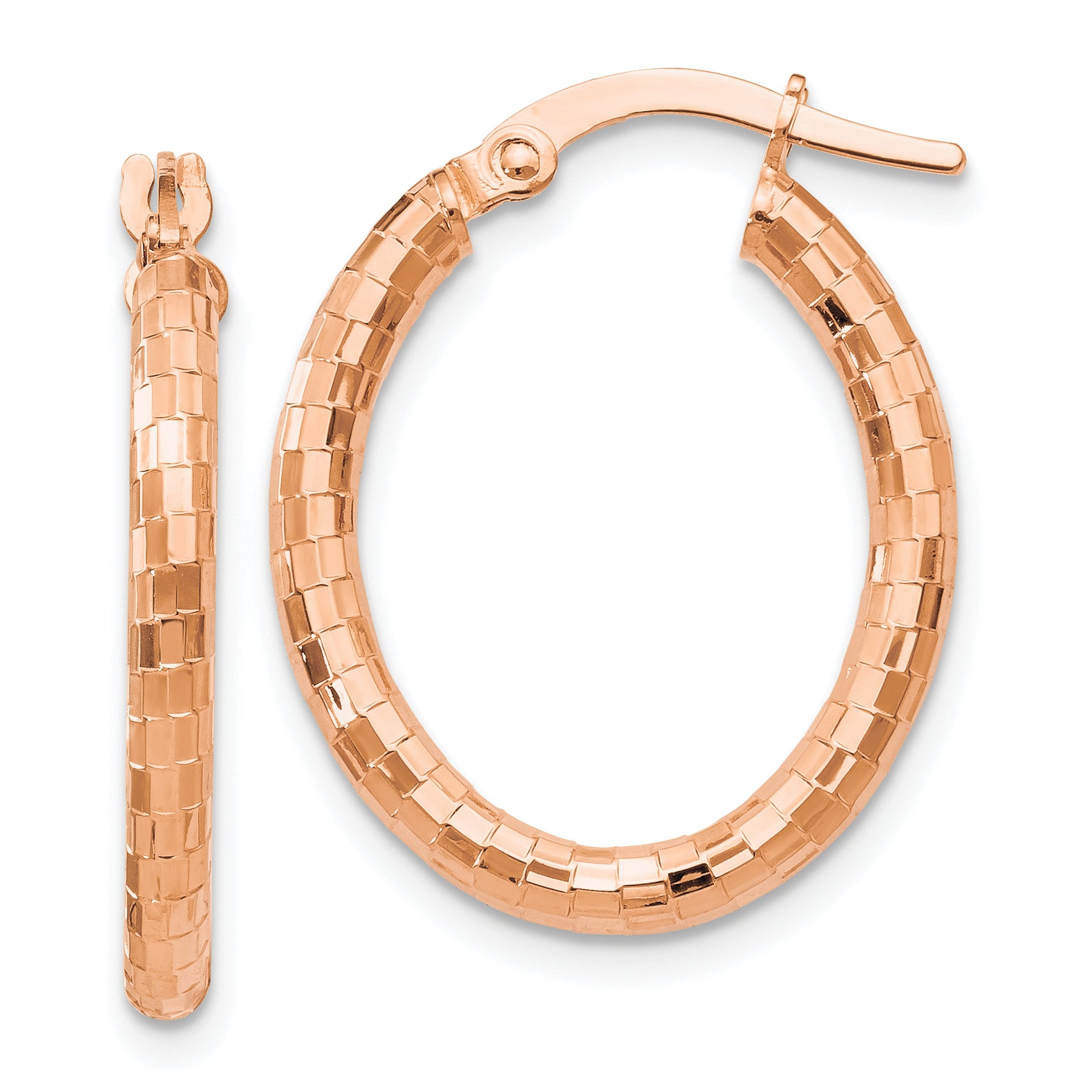 14K Rose Gold Textured Oval Hoop Earrings Main image