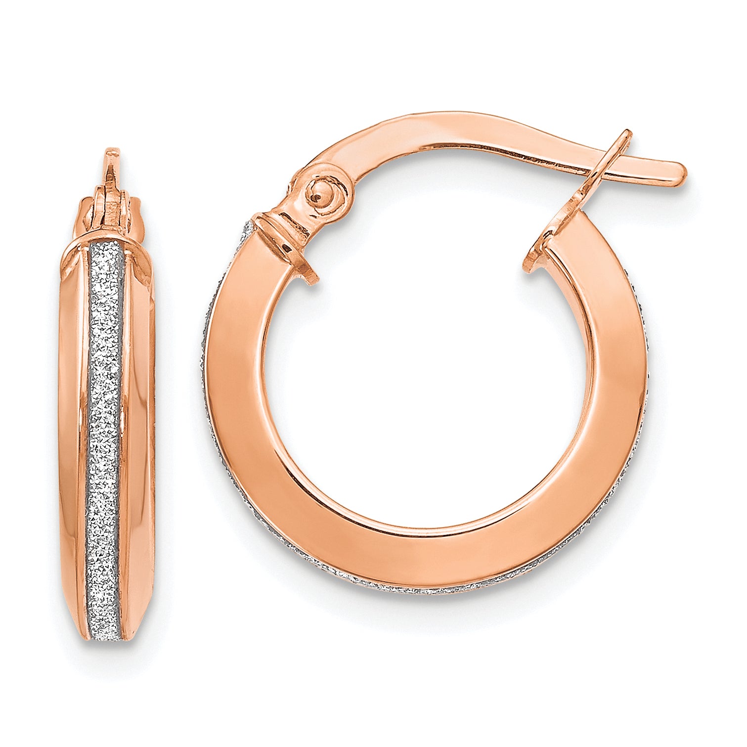 14K Rose Gold Polished Glimmer Infused Hoop Earrings Main image