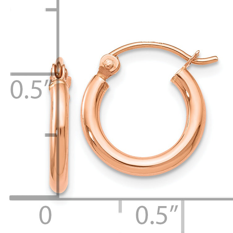 14K Rose Gold 2x12mm Polished Hoop Earrings