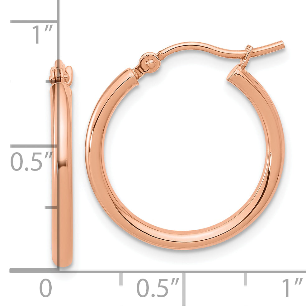 14K Rose Gold 2x20mm Polished Hoop Earrings