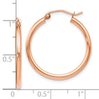 14K Rose Gold 2x25mm Polished Hoop Earrings