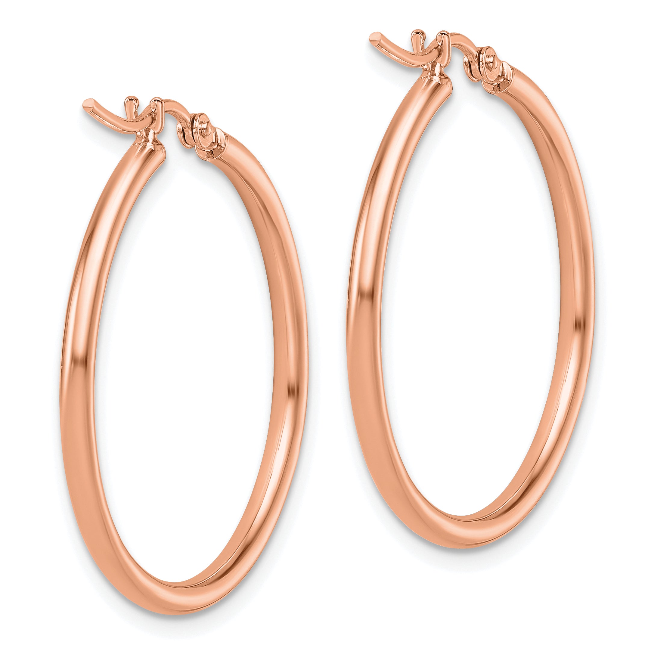 14K Rose Gold 2x30mm Polished Hoop Earrings