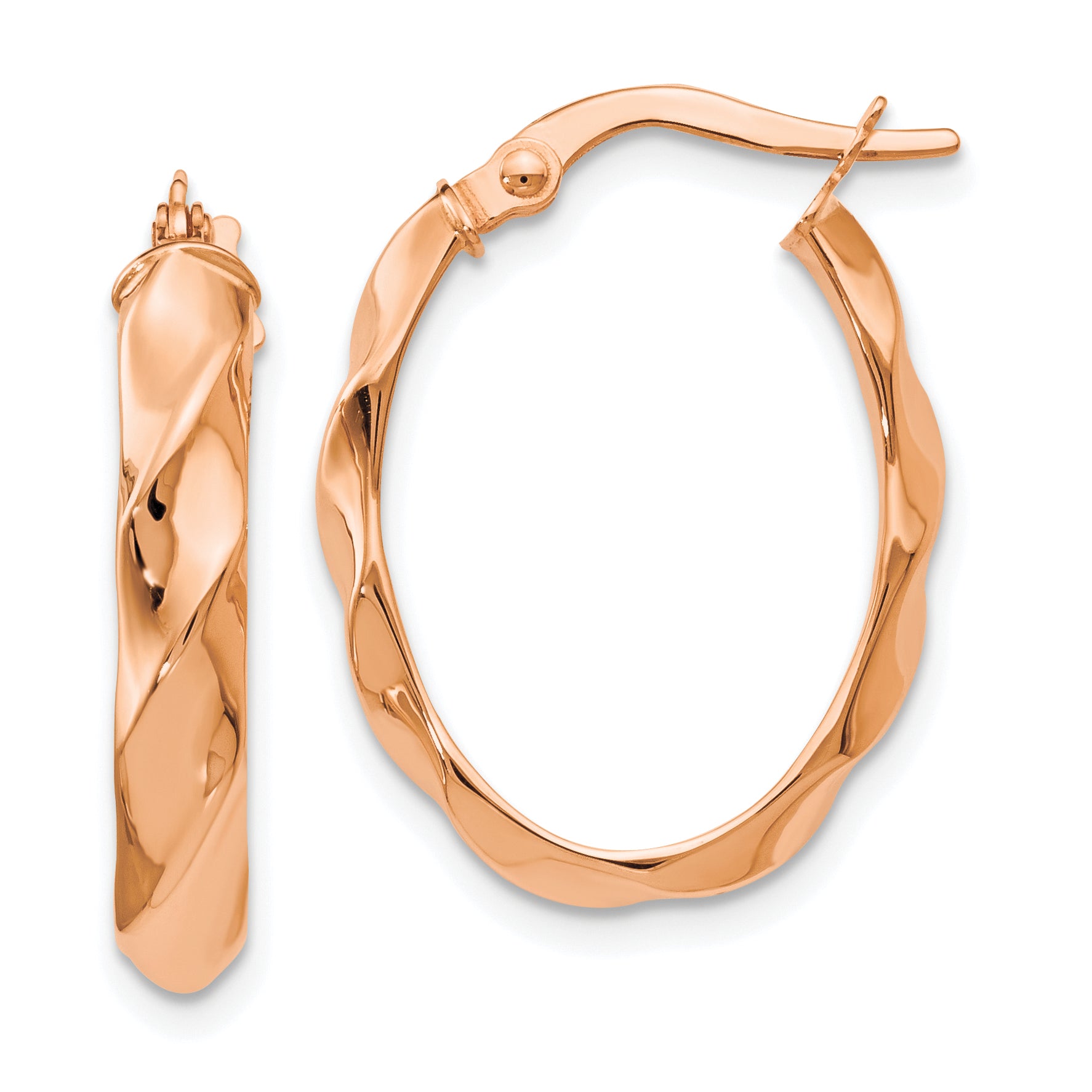 14K Rose Gold Polished and Twisted Oval Hoop Earrings Main image