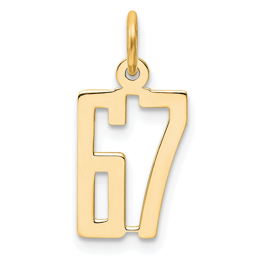Small Elongated Number 67 Charm in 14K Yellow Gold - Sophia Jewelers