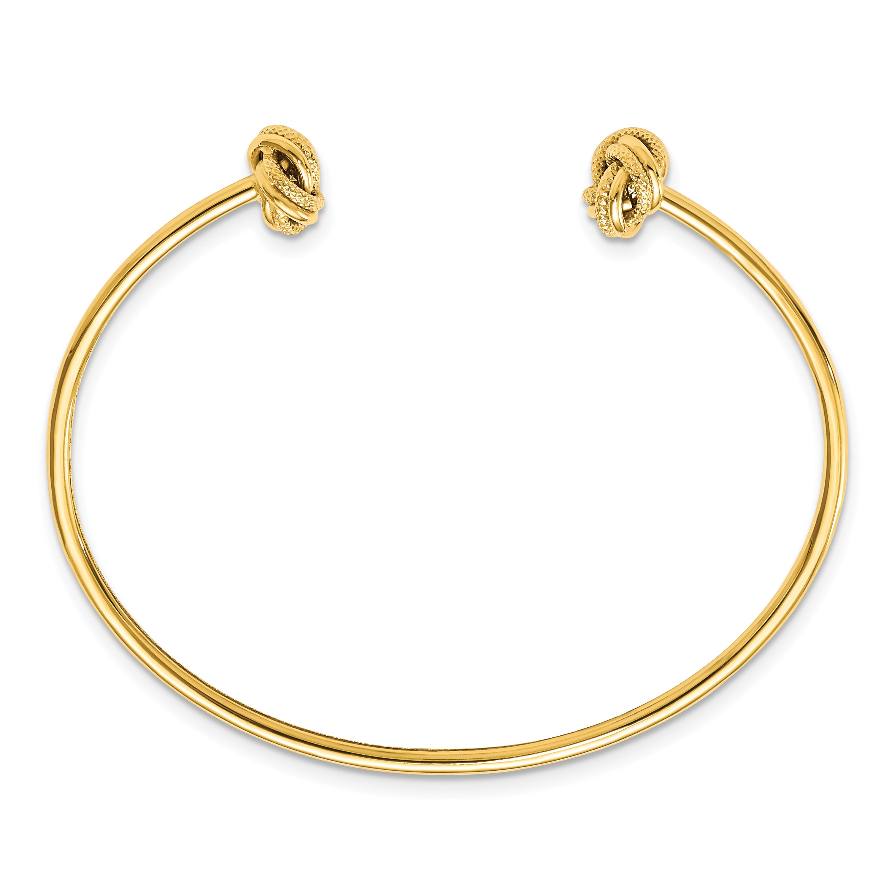14K Polished and Textured Love Knot Flexible Cuff Bangle