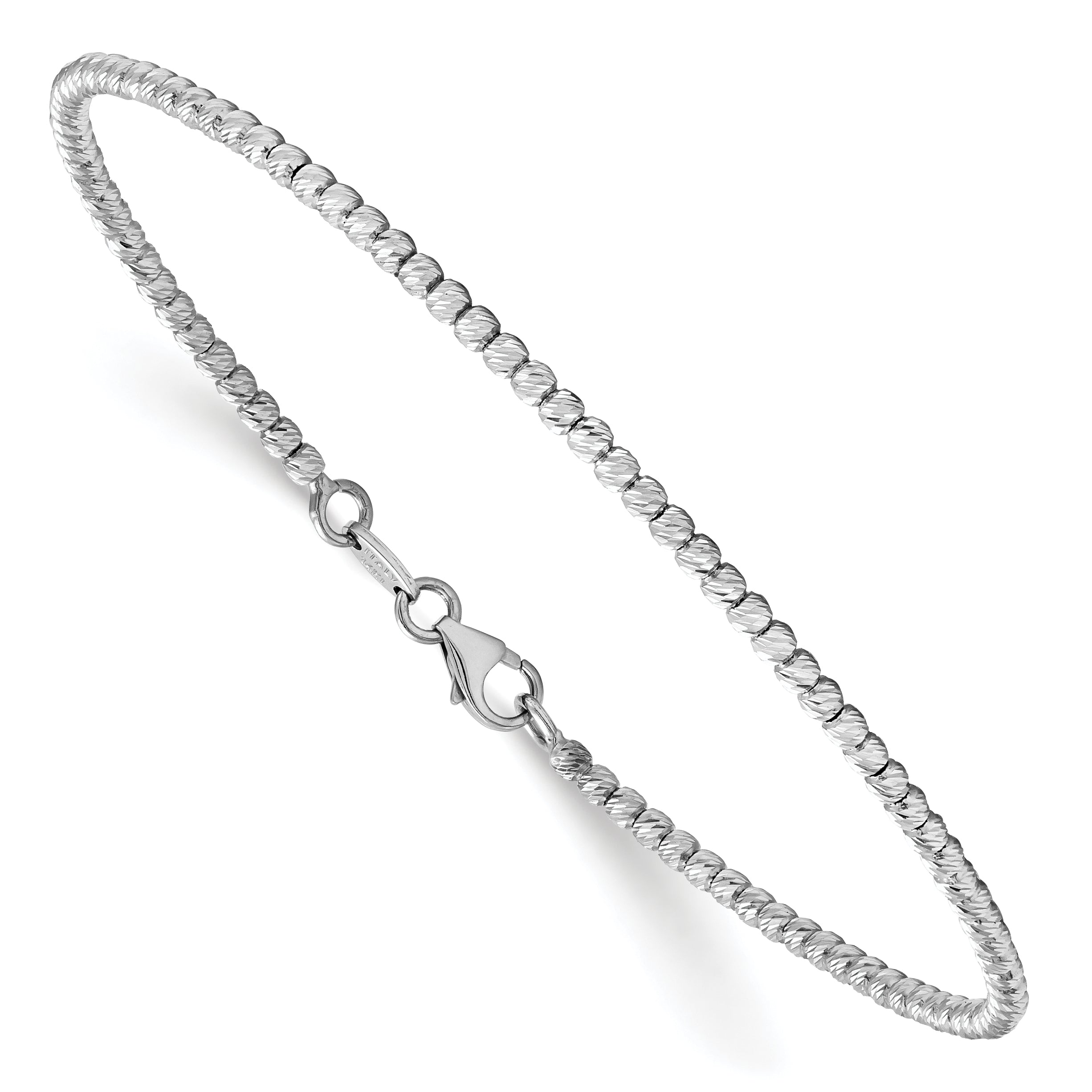 14K White Gold Polished D/C Beaded Bracelet Main image