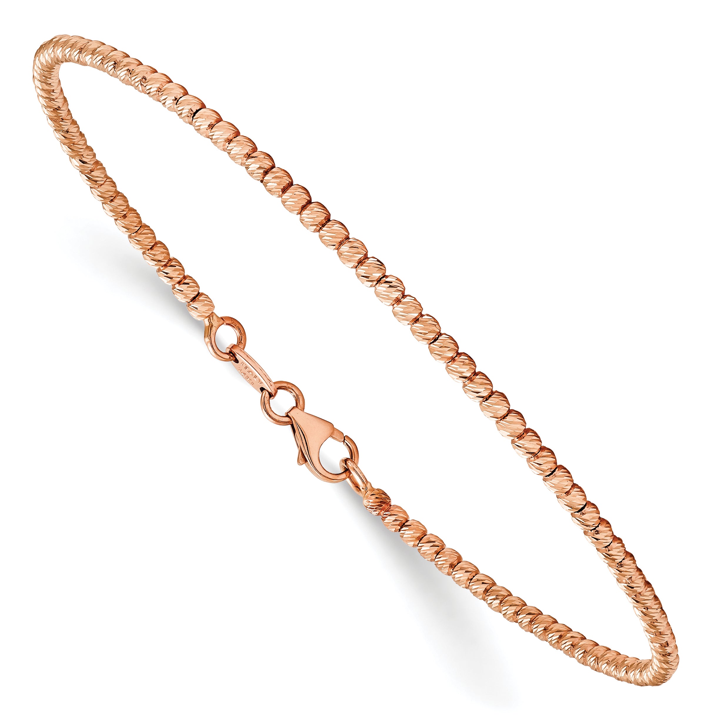 14K Rose Gold Polished D/C Beaded Bracelet Secondary image