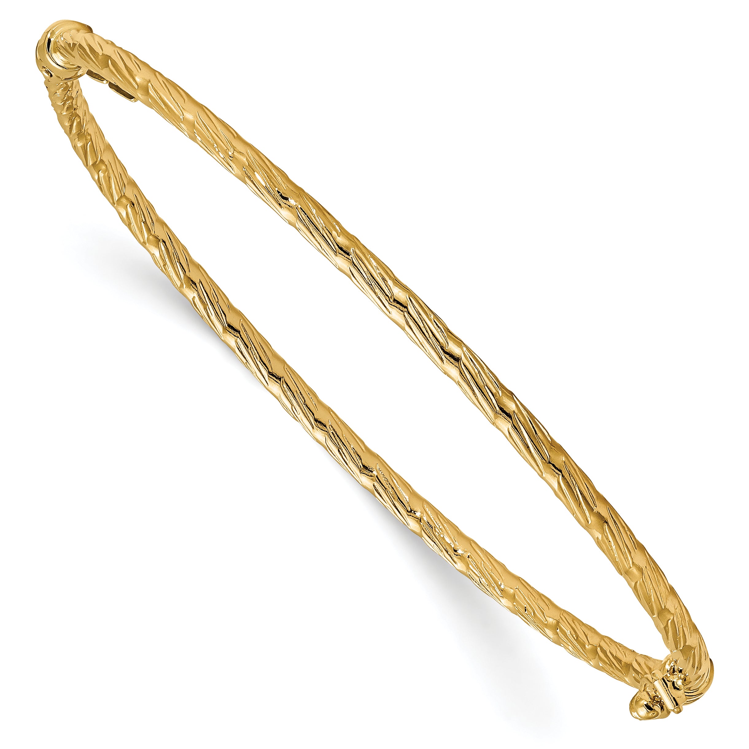 14K Polished and Textured Hinged Bangle Main image