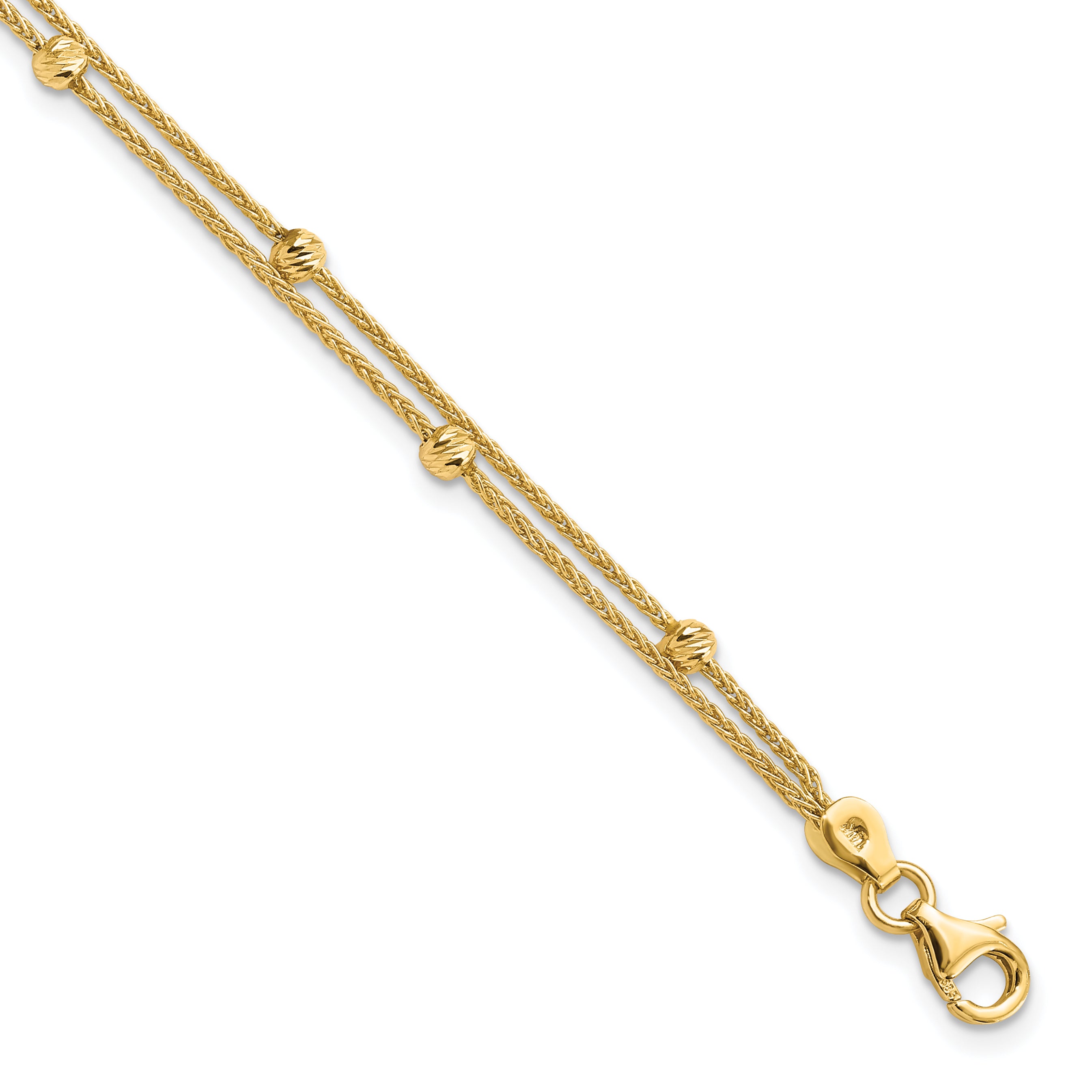 14K Gold Polished and Diamond-cut Beads 2 Strand Bracelet Main image