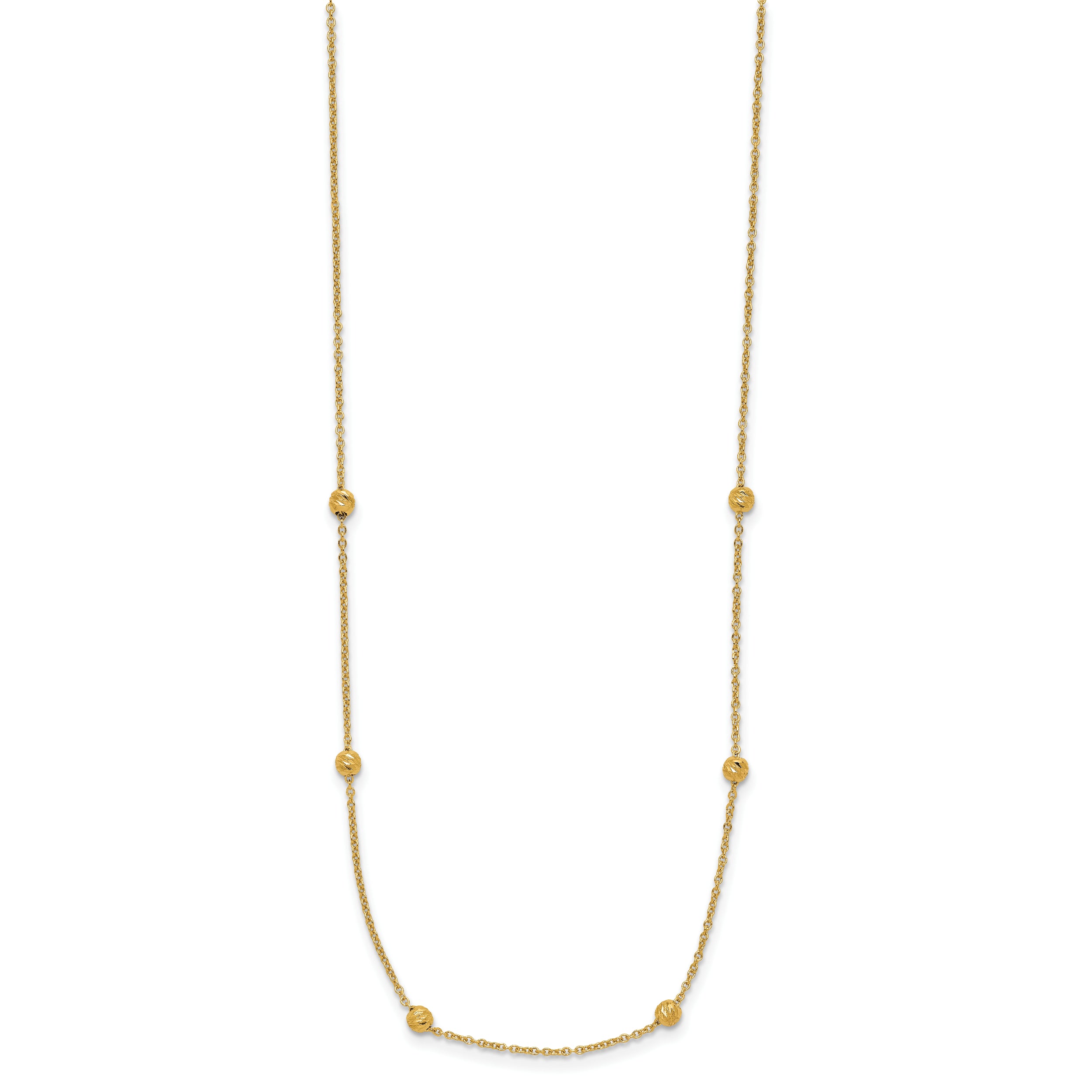 14K Polished D/C Beaded 17in with 2in ext. Necklace