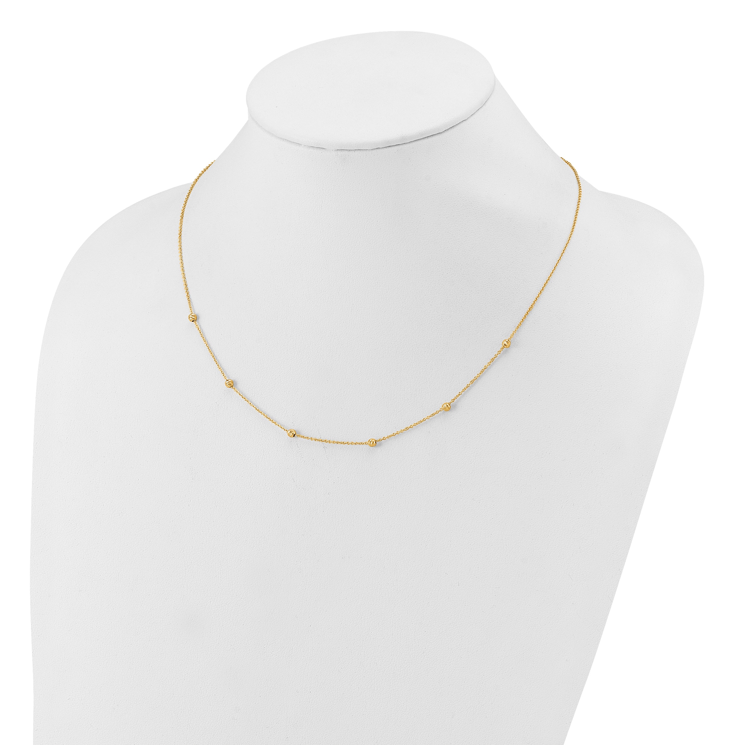 14K Polished D/C Beaded 17in with 2in ext. Necklace