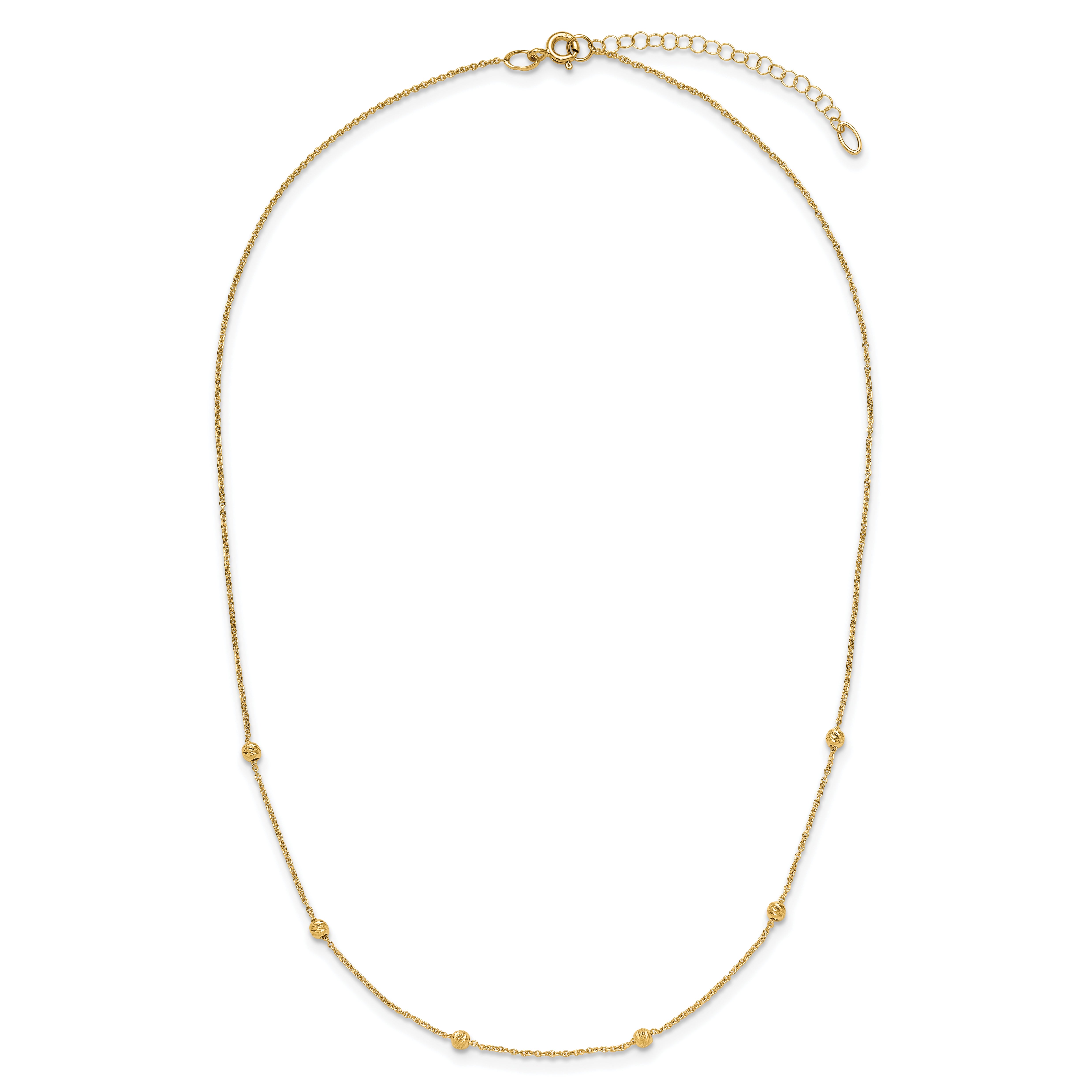 14K Polished D/C Beaded 17in with 2in ext. Necklace