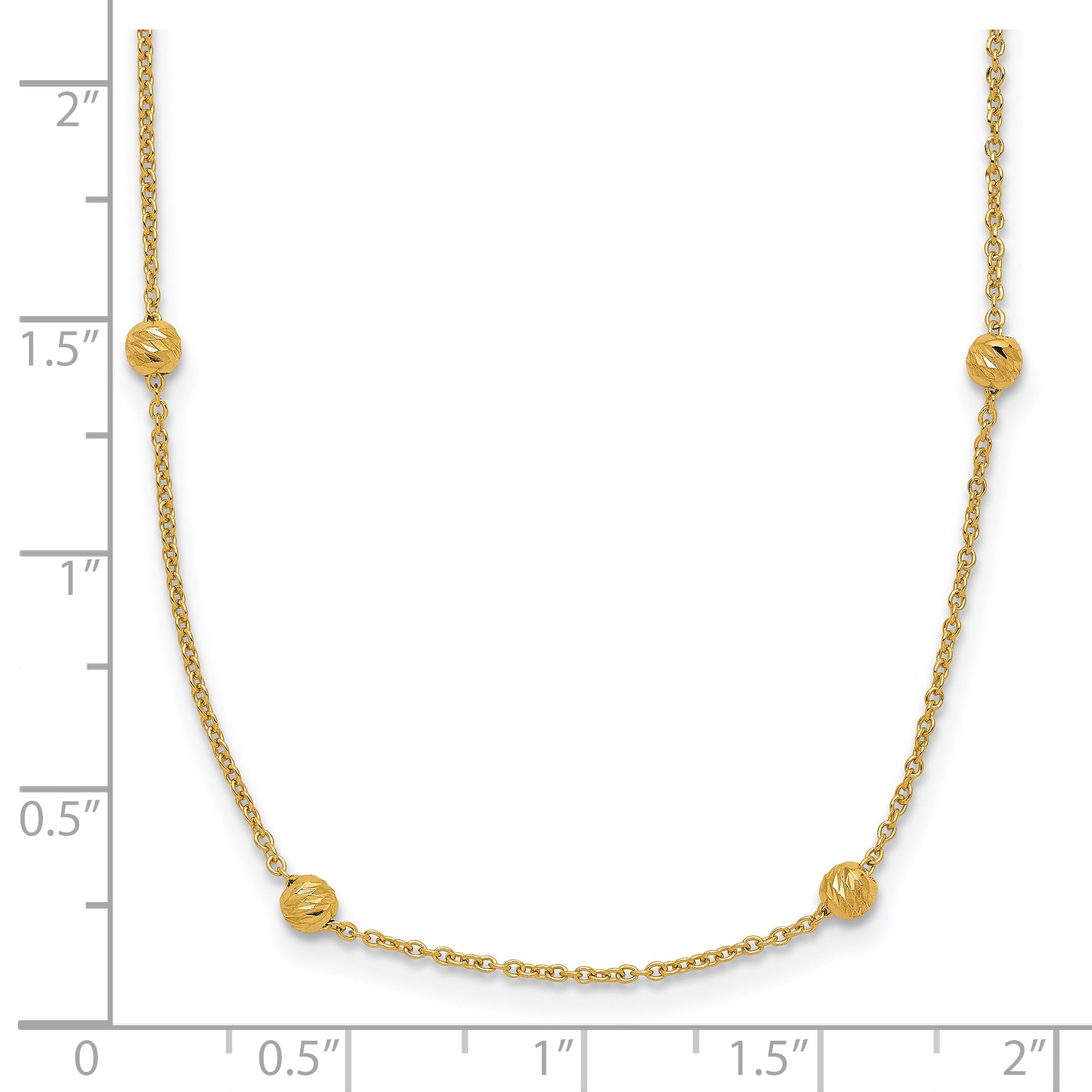 14K Polished D/C Beaded 17in with 2in ext. Necklace